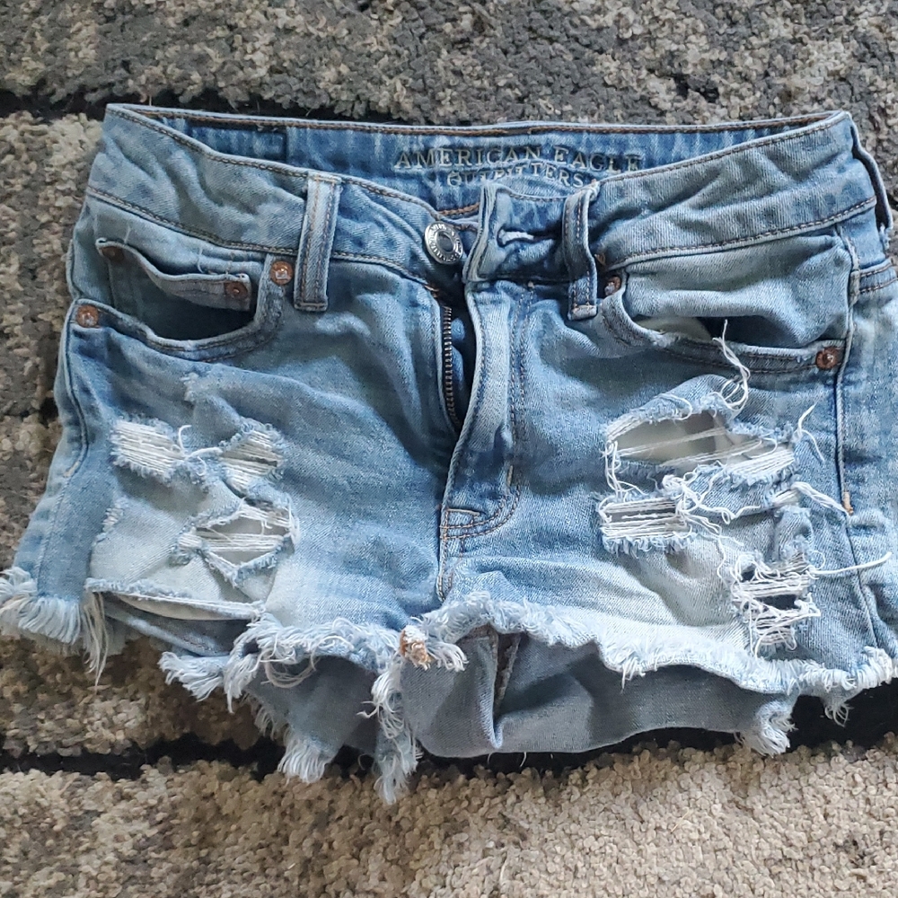 American Eagle Outfitters Distressed Blue Denim Shorts